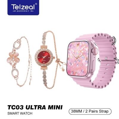 ساعة تيلزيل TC03 ألترا ميني 38 مم - OLED، SpO2، بلوتوث 5، IP67، بندين
