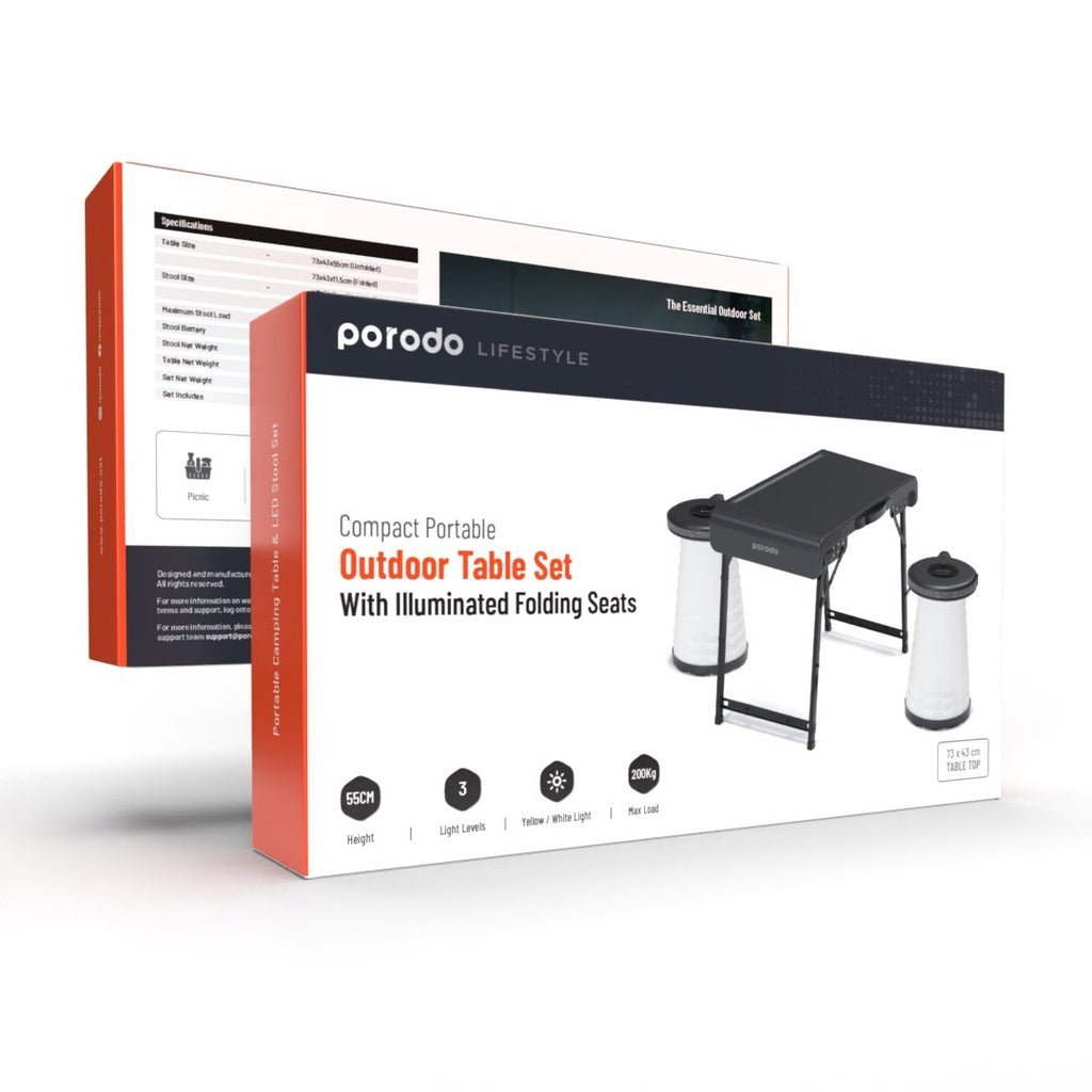 طاولة بحر Porodo مع 2 مقعد - 55سم، 3 مستويات إضاءة، تحمل 200 كجم - الصورة 2
