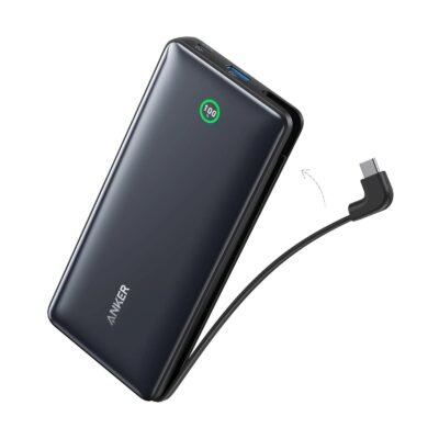 Anker PowerCore 20000mAh Power Bank - Built-in Type-C Cable, 20W PD, 3 Ports