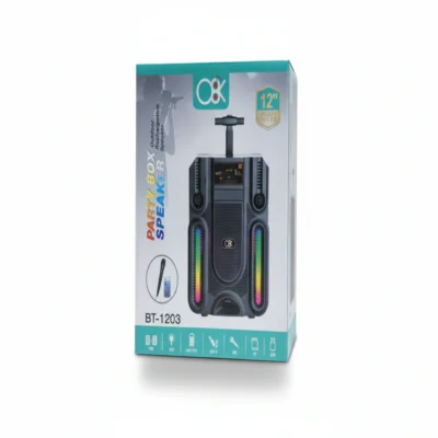 مكبر صوت الحفلات OK BT-1203 محمول قياس 12 بوصة مع إضاءة RGB وميكروفون