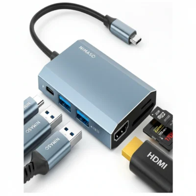 محول USB-C متعدد المنافذ 6 في 1 من نيماسو - HDMI و USB 3.0 وقارئ بطاقات