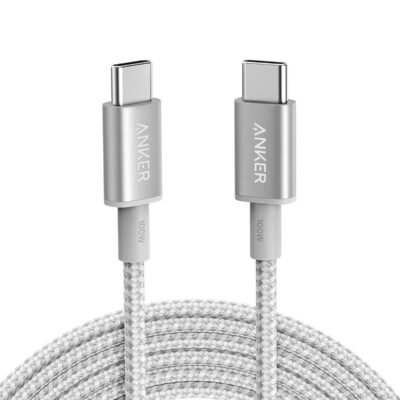 كيبل أنكر يو اس بي سي إلى يو اس بي سي 100 واط بطول 3 متر نايلون فضي