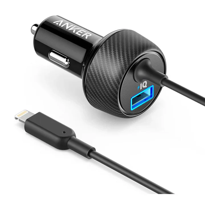 شاحن سيارة Anker PowerDrive 2 Elite 24W - 2 USB، كابل Lightning، PowerIQ - الصورة 2